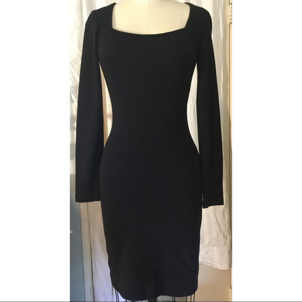Vintage Italian Stretch wool black bodycon dress